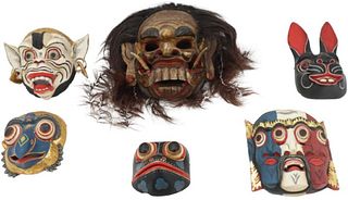(6) Six Painted Wood Masks