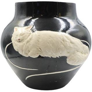 Ceramic Black Planter with White Cat Design