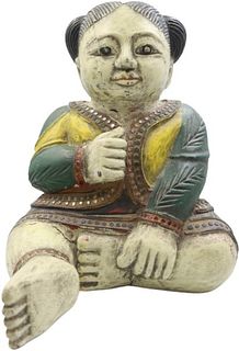Asian Carved Wood Statue of Seated Figure
