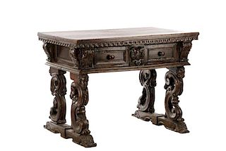 Italian Carved Oak Baroque Writing Table