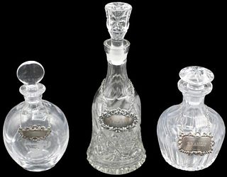 (3) Glass Decanters with Sterling Liquor Labels