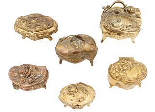 (6)  Antique Gilt Jewelry Caskets