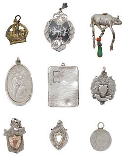 8 Varied Silver Pendants &1 Brass Expl. 2.245 OZT