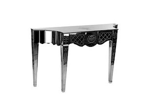 Venetian Etched and Mirrored Glass Console Table