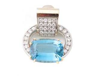 Platinum, Blue Topaz, & Diamond Necklace Pendant