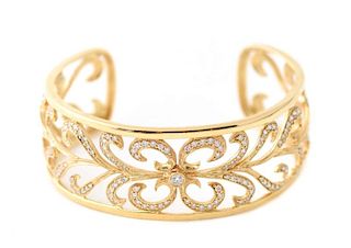 Ladies Birks 18k Gold & Diamond Cuff Bracelet