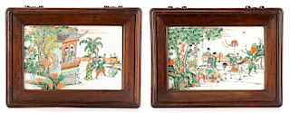 Two Rosewood Framed Chinese Porcelain Plaques