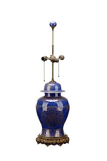 Chinese Porcelain & Bronze Urn Form Table Lamp