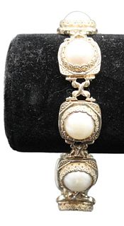 Exquisite Vintage Pearl & Silver Bracelet