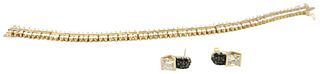 Gold Plated 925 Tennis Bracelet, Earrings