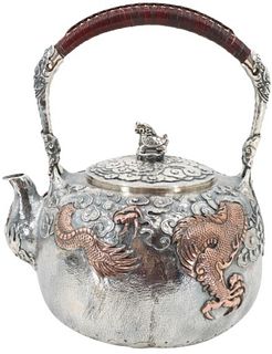 Japanese Silver Mixed Metal Hot Water Kettle