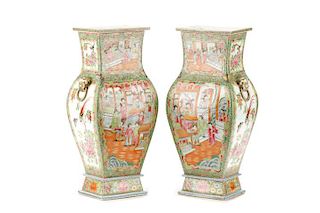 Pair of Large Chinese Rose Medallion Vases, 19"