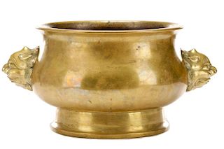 19th C. Qing Dynasty Gilt Bronze Open Censer