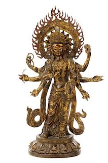 Large Chinese Gilt Bronze Standing Guanyin Figure