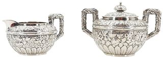 American Sterling Repousse Sugar & Creamer, 13 ozt