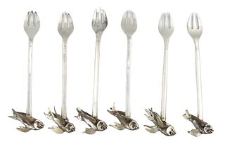(6) American Sterling Forks w Full Fish  7.6 ozt
