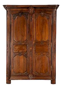 Louis XV Style Provincial Carved Oak Armoire