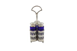 Sterling Silver Caddy &(3) Cobalt Liners 1.2 ozt