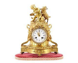Louis XVI Style Gilt Bronze Mantle Clock, Stamped