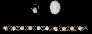 3 pcs of Gold With Light  Pink  Cameo  Italy