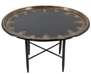 Inlaid Black Laquerware Tray with Stand