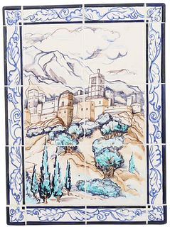 Blue & White Decorated Tiles On Board, Signed