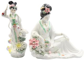 (2) Asian Figures With Flowers