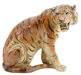 Vintage Composite Growling Tiger Statue