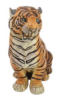 Vintage Composite Seated Tiger Statue