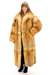 Red Fox Fur Coat with Embroidered Silk Lining