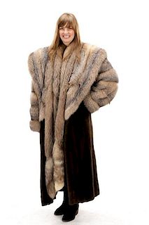 Mahogany Mink Coat with Fox Fur Trim and Stole