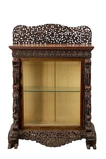 Anglo-Indian Carved Lion Motif Wood Vitrine