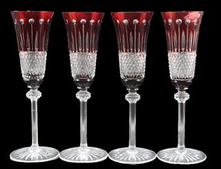 (4) Ruby Red Champagne Flutes