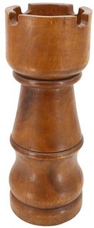 Large Carved Wood Chess Rook Piece