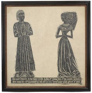 Brass Rubbing of Two Medieval Figures, Framed