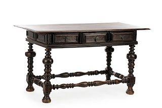 Spanish Baroque Style Stained Oak Library Table