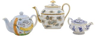 (3) Painted Ceramic Teapots