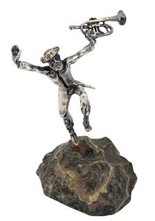 Sterling Sculpture of Musician on Onyx Base