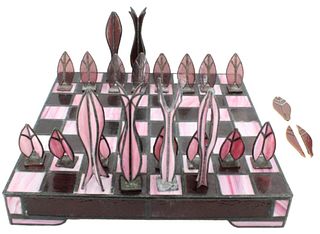 Unique Leaded Stained Glass Chess Set, Hand Made