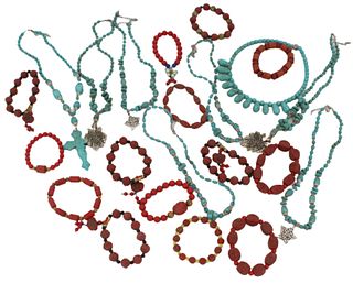 (22) Pcs of Beaded Turquoise & Red Jewelry