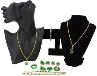 (13) Assorted Green Costume Jewelry