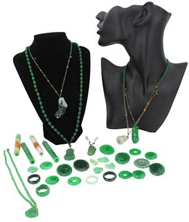 (32) Assorted Green Stone Jewelry