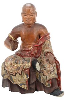 Edo Period Carved Polychrome Sculpture of a Rakan