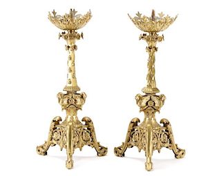 Pair French 19th C. Bee & Swan Motif Candlesticks