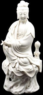 Blanc de Chine Seated Guanyin Figure With Scroll