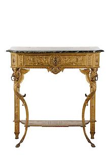 French Empire Gilt Metal & Green Marble Console