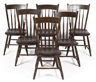OHIO PAINT-DECORATED WINDSOR SIDE CHAIRS, SET OF SIX