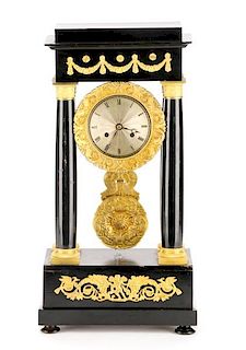 French Empire Style Ormolu Mounted Portico Clock