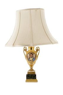 Old Paris Porcelain Gilt Urn Lamp w/ Napoleon