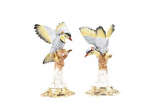 Two Mangani after Sevres Porcelain Bird Figurines
